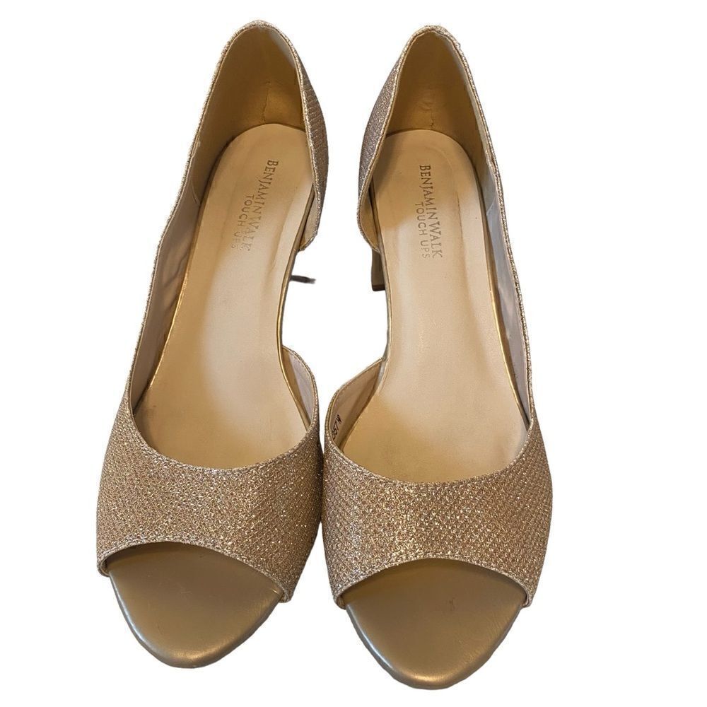 Benjamin Walk Peep Toe Sparkly Champagne Colored Block Heel Pumps in Ladies 8.5W